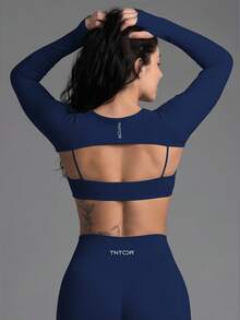TNTOR Women's Matte Solid Color Seamless Knit Camisole Sports Bra, Removable Padding, Lifted Bustline, Yoga Sports Bra H320 Autumn Style - Navy Blue - View 7