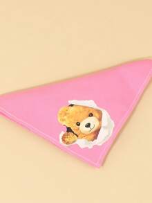 Comfortable Soft Polyester Pet Scarf, Cute Bear Head Design, Dog Accessory, Dog Supplies, Happy Dog, Cartoon Print, Suitable For Cats And Dogs For Indoor Or Outdoor Use - Pink - View 6
