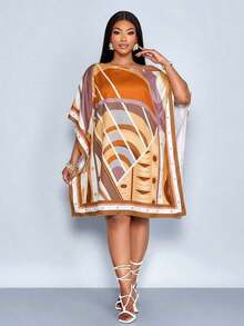 Vestido de mujer de talla para primavera y verano, elegante y para vacaciones casuales, vestido de longitud media con hombros inclinados, hombros asimétricos, pañuelo cuadrado off shoulder, vestido con patrón de rayas en bloque de color negro y blanco, impresión de posicionamiento, impresión tejida, adecuado para uso diario, compras, citas, ropa de amigas, ropa de invitados de boda, ropa de vacaciones, digno y adinerado, vacaciones de lujo tranquilo - Naranja - Ver 10