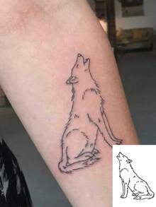 1pc Simple Line Howl Wolf Pattern Tattoo Sticker, Men's Temporary Tattoo Sticker, Realistic Tattoo Design, Suitable For Travel, Music Festivals, Games, Graduation Gifts, Lasts For 3-5 Days - Black - View 3