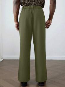 Men's Casual Loose Fit Straight Leg Wide Leg Pants With Pockets Zipper Button Design Long Pants Formal Occasion Comfortable Style Men's Suit Pants - Green - View 4