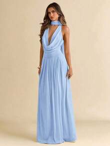 YkhahaYkhahaSHEIN  Vestido envolvente de unicolor con espalda en uve transparente y amarres, vestido sexy de vacacionesYkhahaYkhaha - Celeste - Ver 4