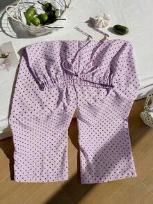 Pantalones anchos de punto con cordón y lunares marrones, adecuados para el invierno, la Navidad y el Año Nuevo, conjunto de otoño/invierno para mujer - Lila Púrpura - Ver 6
