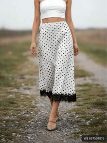 Solid Color Polka Dot Elegant Faux Fur Patchwork Skirts White - White - View 2