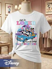 DISNEY Mickey & Minnie Mouse Donald Duck T-Shirt - Mickey Driving Car Print Round Neck Short Sleeve Casual Tee With Iconic Characters, Machine Washable Suitable For - Wear, Themed Outfits & Everyday Use - 白色 - 查看 1