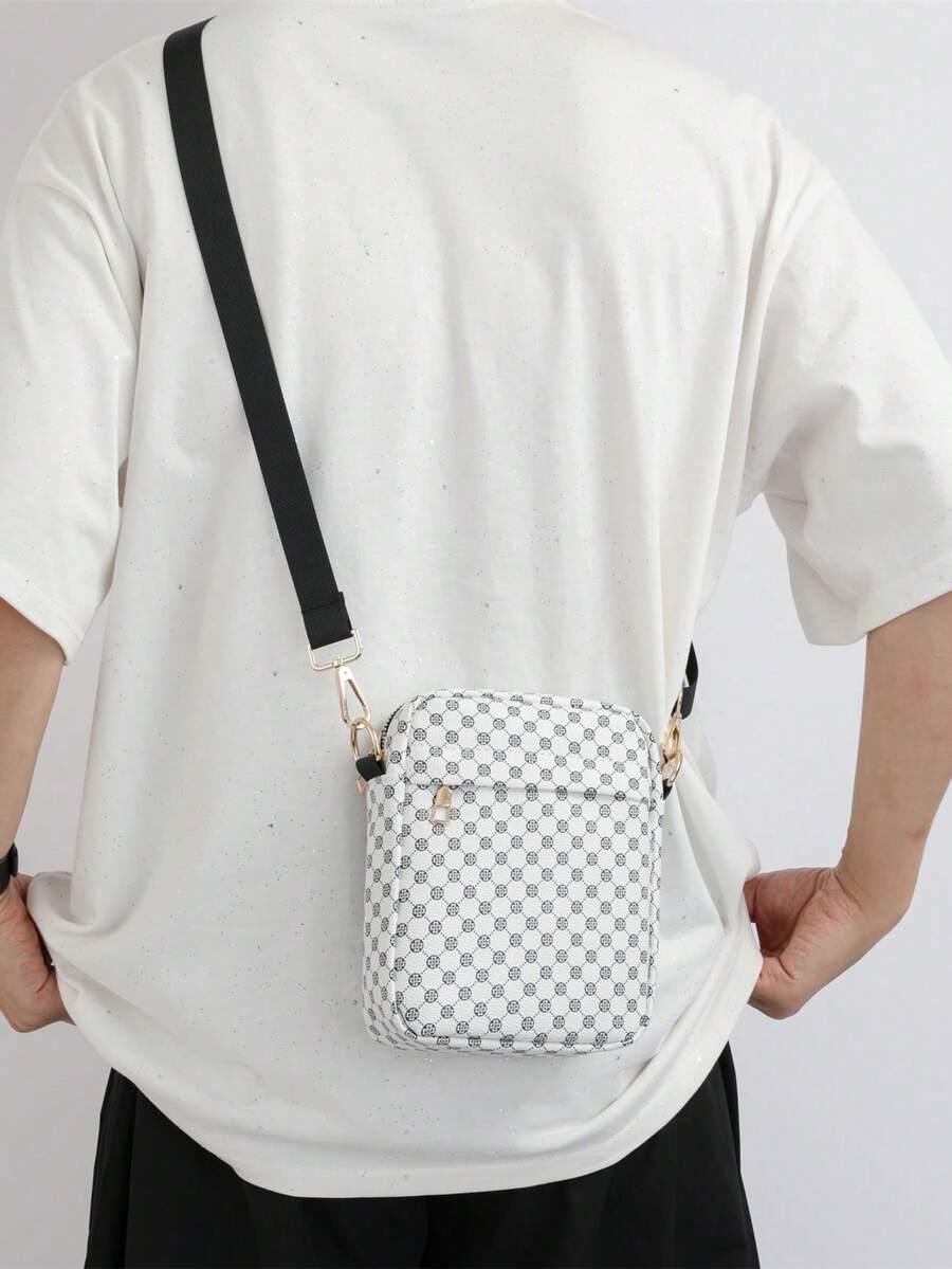 Tas Pria Baru, Kasual Serbaguna, Ransel Kecil Selempang Satu Bahu Universal, Tas Penyimpanan Perjalanan, Kulit PU Bermotif Cetak - Putih - View 1