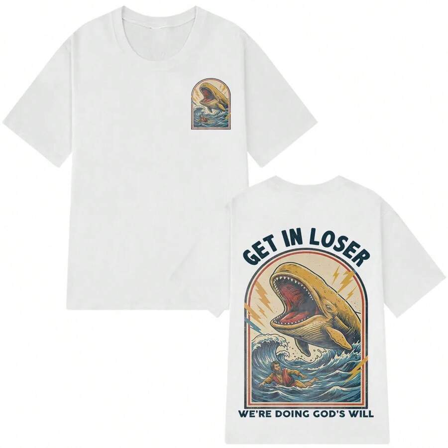 Súbete, perdedor, estamos haciendo la voluntad de Dios Camiseta con estampado cristiano divertido para hombres y mujeres Camiseta de algodón holgada y casual de verano con estilo vintage - Blanco - Ver 1