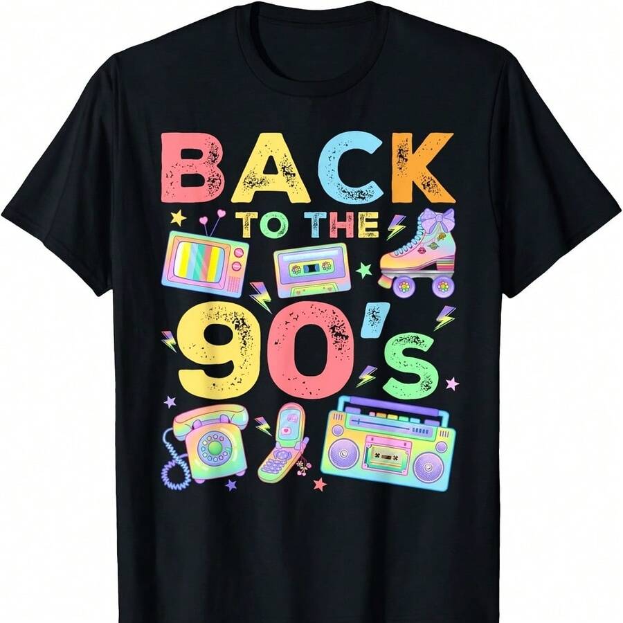 Back To 90's 1990s Vintage Style Nineties Retro Party T-Shirt - Black - View 1