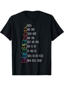 Men's Soft Cotton T-Shirt With Colorful Musical Notes Graphic - Casual Fit In Black, Suitable For All Seasons, Sizes S To XXL, Perfect Gift For Music Lovers - 黑色 - 查看 1