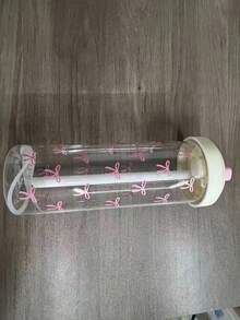 1个粉色蝴蝶结装饰500毫升/700毫升水瓶，珍珠奶茶风格夏季水杯，大容量加粗吸管塑料杯，适合女性和学生，旅行、日常使用、户外露营，女性礼物 - 彩色 - 查看 12