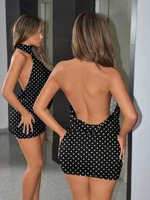 ICON Vestido mini ajustado con cuello alto, espalda descubierta y volantes - Multicolor 5 - Ver 2