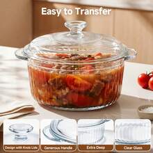 LOVEWE 1Pc Round Glass Baking Pot, Premium Borosilicate Material, Visible Cooking View, Sealed Cover, Household Food Container - View 3