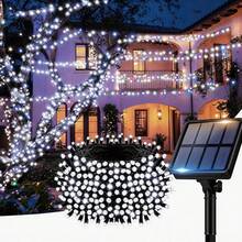 أضواء سلسلة LED بالطاقة الشمسية للاستخدام الخارجي، 200LED/100LED/50LED/20LED أضواء سلسلة جنية مع 8 أوضاع، IPX4، ديكورات مهرجان LED مناسبة للأشجار والفناءات والحدائق والحفلات، ديكور سقف العطلات، حفلات الزفاف، ديكور شجرة عيد الميلاد - أبيض - مشاهدة 9