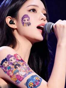 100 Sheets/5 Packs Of Tattoo Stickers, Cartoon Witch Hunter Group Stickers, Korean High-End Color Cartoon Animation Graffiti Creative Stickers ,Tattoos Temporary Tattoos(Styles Sent Randomly) - Multicolor - View 3