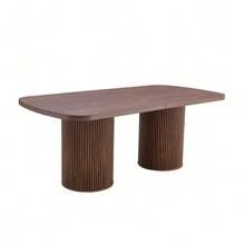 Modern Oval Dining Table With Fluted Central Leg, High Quality MDF Top With Wood Look, In Wabi-Sabi And Mid-Century Style For The Kitchen. - Brown - View 5