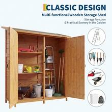 Cabinete de herramientas de jardín de madera con 2 estantes y puertas cerrables - armario de almacenamiento al aire libre impermeable con piso para patio, patio trasero, cubierta - Roble natural - Ver 3