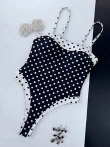 Traje de baño de una pieza con cuello cuadrado y tirantes anchos, efecto estilizante que resalta las curvas del Body, estilo de playa de moda para vacaciones - Blanco y Negro 3 - Ver 2
