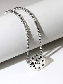 1 pieza Collar con colgante de dados vintage plateado para hombre - Plata antigua - Ver 2