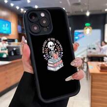 Funda para móvil con diseño de esqueleto leyendo libros, compatible con Samsung, Apple, VIVO, OPPO, , Transsion, ,  y Honor. Fabricada en TPU, ofrece protección contra golpes y caídas. Un regalo ideal para amigos y familiares. - Negro - Ver 3
