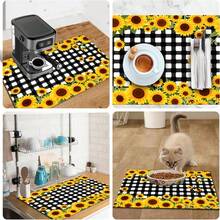 1 pieza Estera de secado de platos con estampado de girasol y cuadros, de alta absorción y secado rápido, almohadilla decorativa de drenaje para mesa de comedor, cafetería, encimera de cocina, regalo versátil para el hogar, decoración de escritorio - XYLSD-404 - Ver 11