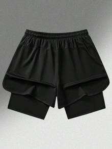 2026新款男士運動休閒短褲 Boyfriend Fit 3/4長度附內襯，跑步與訓練褲 - 黑色 - 查看 5