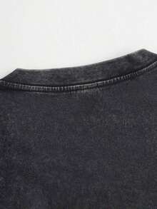 1 pieza, camiseta de algodón lavado de 230 g con estampado gráfico de gato piloto y misiles, ropa casual de calle, camiseta gráfica de cuello redondo para todas las estaciones, regalo perfecto para hombres y mujeres, ropa de otoño estilo streetwear. - Negro - Ver 4