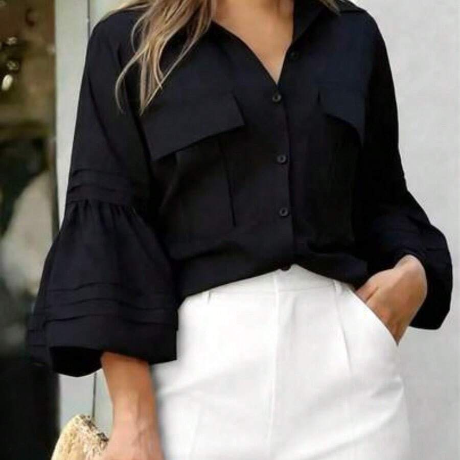 Fashion Women's Clothing Camisa de oficina casual y elegante para mujer - Nueva colección de primavera/otoño, adecuada para el trabajo en color negro - Negro01 - Ver 1