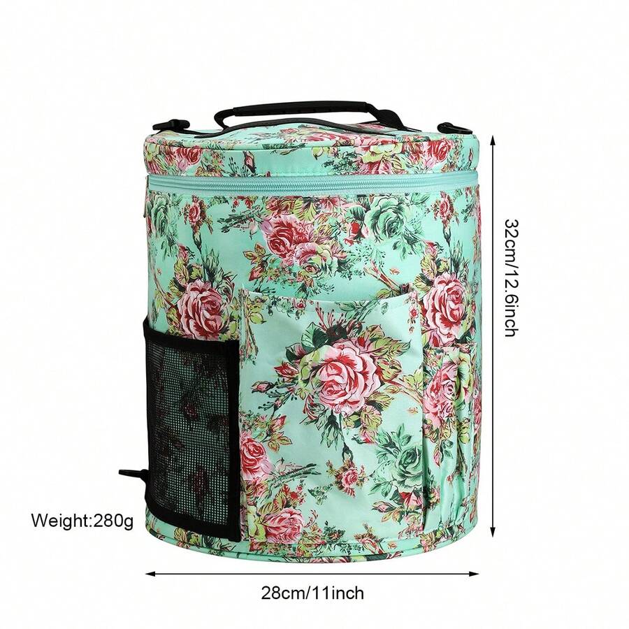 1pc Printed Round Yarn Storage Bucket, Large Capacity Crochet Hook & Knitting Needle Organizer Bag, Sewing Tools Storage Pouch, DIY Handicraft Storage Bag, Suitable For Sewing Enthusiasts And Beginners - Round Yarn Storage Bag - View 1
