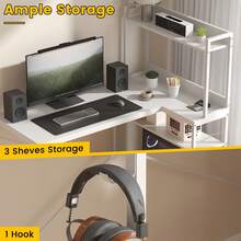 Industrial Computer Desk With Left CPU Stand, Monitor Riser & 3-Tier Shelves – 120cm Gaming Desk With Spacious MDF Top, Home Office Study Table, Writing Desk For Bedroom (Rustic Brown/Black) - White - View 6