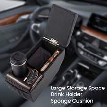 Vehicle Console Storage Case With Cup Position, Stylish Car Inner Space Arrangement Piece - Black - View 2