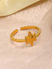 1 chiếc nhẫn điều chỉnh được bằng thép không gỉ mạ vàng 18K hình ngôi sao tối giản, phù hợp cho nữ giới đeo hàng ngày, dự tiệc và các buổi gặp gỡ. - Vàng - Xem 6