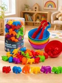 Animal Counting Matching Toy Set With Sorting Bowls, Montessori Sensory Fine Motor Skills Learning Activity Toys, Math & Color Sorting Gift For Preschool Kids 3+ Years Old, Boys & Girls - 彩色 - 查看 1