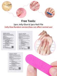 24pcs Red Short Oval Bowknot Pearl Press-On Nails, Acrylic Material, Set Includes 1pc Glue Sticker And 1pc Nail File - Multicolor - View 5