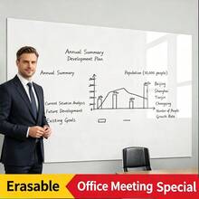 1 Roll Reusable Whiteboard Sticker, Glue-Free Static Cling, Writable & Erasable Without Residue, Portable & Convenient For Home/Office/Dorm Wall Decor - White 1pc - View 2