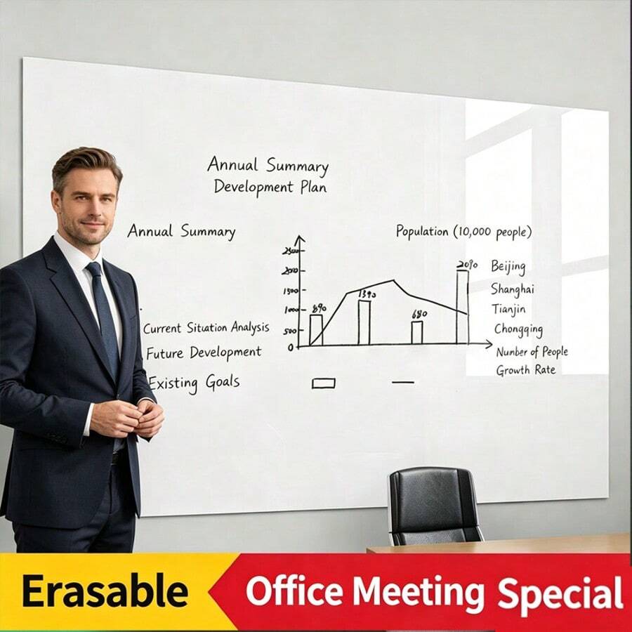 1 Roll Reusable Whiteboard Sticker, Glue-Free Static Cling, Writable & Erasable Without Residue, Portable & Convenient For Home/Office/Dorm Wall Decor