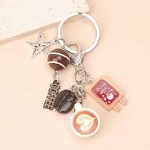1 buc ceașcă de cafea mini realistă unisex, boabe de cafea, decor pentru semn de cafenea, mărgele mari texturate cu dungi, etichetă cu literă de cafea, pandantiv pentagramă, cadou pentru prieten, pandantiv pentru geantă - Multicolor - Vizualizare 3