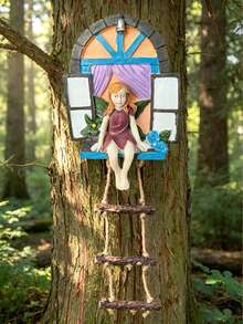 Fairy Window Decor For Fairy Tale And Garden Lovers, Dreamy Resin Ladder Ornament, Magical Outdoor Garden Tree Decoration, Perfect Birthday Gift, Charming Magic And Pastoral Style Garden Accent - A - View 2