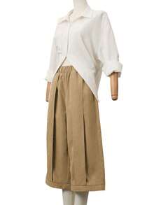 1pc Women's Fashionable Casual Solid Color Wide Leg Capri Pants, Comfortable Casual Patchwork Design, Wide Leg Pants Suit For Daily Commute & Work, Spring/Summer - Khaki - View 5