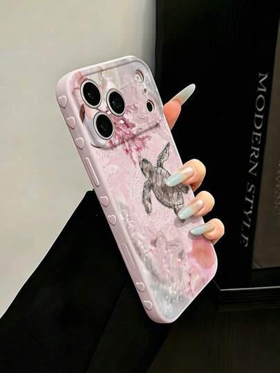 1 Stück neues rosa Meeresschildkröten-Muster erhöhtes herzförmiges Handyhülle kompatibel mit Apple 17/17Pro/17ProMax/16/16Pro/16ProMax/16Plus/15/15Plus/15Pro/15ProMax/14/14Plus/14Pro/14ProMax/13/13Pro/13ProMax/12/12Pro/12ProMax/11/11ProMax/XR/XSMAX/7G/8plus und Galaxy A03S/A05/A10S/A12/A13/A14/A15/A35/A36/A20/A50/A55/A56/M05, stoßfeste Schutzhülle