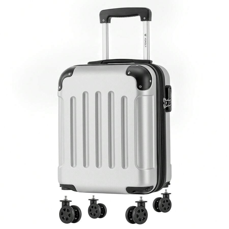 YONSLY 16 Inch Suitcase With Detachable Wheels 360° Combination Lock Double Zipper Soft Rubber Handle Trolley Travel Suitcase For Vacation - 銀色 - 查看 1