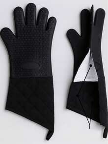 OVEN GLOVES SILICONE FINGERS GRILL KITCHEN OVEN 2 PCS HEAT RESISTANT - 黑色 - 查看 10