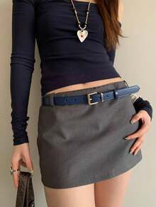 1pc Women's Blue PU Leather Minimalist Commuter Style Casual Solid Color Decorative Versatile Belt - Blue - View 3