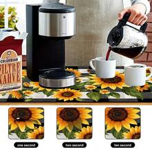 1pc Dish Drying Mat, Coffee Machine Mat, Kitchen Counter Draining Pad, Highly Absorbent & Quick Dry, Black & White Checkered Sunflower & Bee Pattern, Suitable For Dining Table, Cafe, Bar Counter, Bowls & Utensils Drying, Multi-Purpose Drainage Mat, Home Gift, Tabletop Decor - XYLSD-406 - View 7