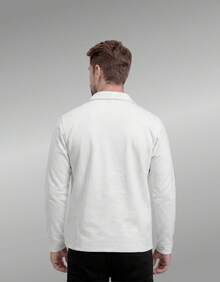 Stylish Men's Jacket With Waterfall Collar, Long Sleeves, Casual Sweatshirt Style With Button Details And Pockets. - 白色 - 查看 5