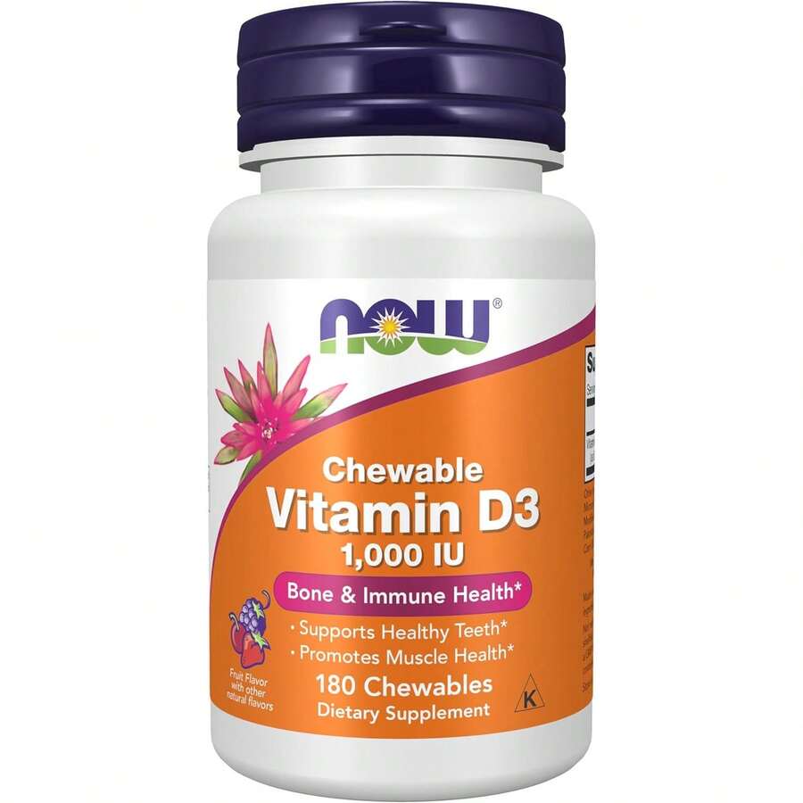 NOW Foods Vitamin D3 1,000 IU, Bone & Immune Health*, Natural Fruit Flavor, 180 Chewables - 180計數 - 查看 1