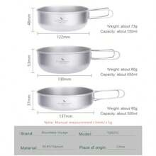 iBasingo 3-Piece Set Titanium Pot Set Camping Cooking Pan with Folding-Handle Outdoor Camp Cookware Pot Sets - Ti1571I 3 piezas - Ver 6