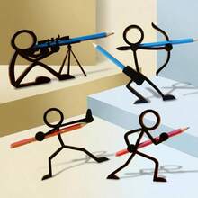 1Pc 3D-Printed Matchstick Pen Holder, Cute Chibi-Style Desk Organizer, Bookshelf Deco, Suitable For Office, For Home Use, Minimalist 3D Printed Desktop Organizer, Decorative Silhouette Pen Stand, Creative Humanoid Pose Pencil Cup, Unique Office Decor And Teacher Gift, Black Matte Finish,Plastic Pencil - Multiple Colors - View 4
