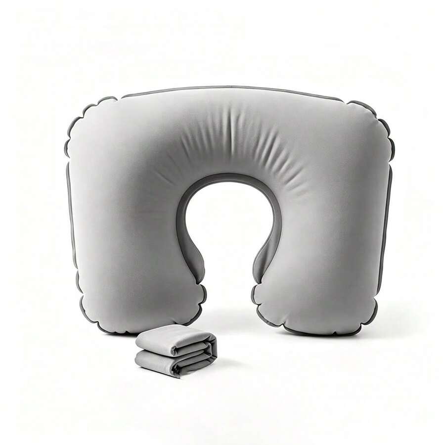 Inflatable Travel Neck Pillow, Portable Foldable U-Shaped Pillow For Airplane & Long Journeys - 酒紅色 - 查看 1