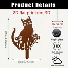 2D Flat, 1pc Silhouette Cat, Acrylic Garden Art Stake - Cute Animal Design, Outdoor Decor, Durable Material, Lawn Art Marker, Patio Yard Decoration, Vintage Style, Perfect Gift - A - View 7