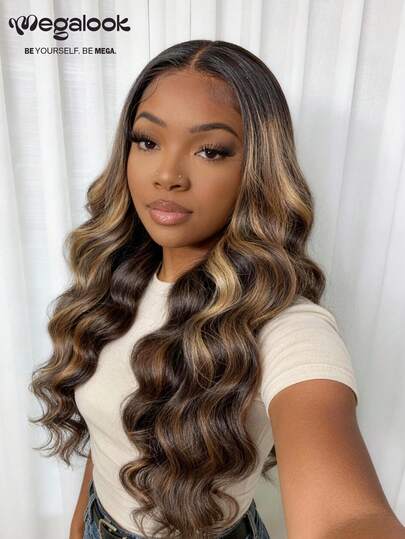 MEGALOOK 30 Inch Ombre Upgraded V-Shaped Seamless Wig, 100% Human Hair, Natural Wavy Curls, No Need For Leaving Hair, No Glue, Brazilian Remy Hair Wig, Upgraded V-Shape, 180% Density, Ombre Colored Wig - Beginner Friendly, Natural Appearance, Suitable For Daily Wear, Office, Halloween Party, Y2K Style, Vacation, Outdoor Role Play, School, Christmas, Wedding, Festivals, Suitable For Women